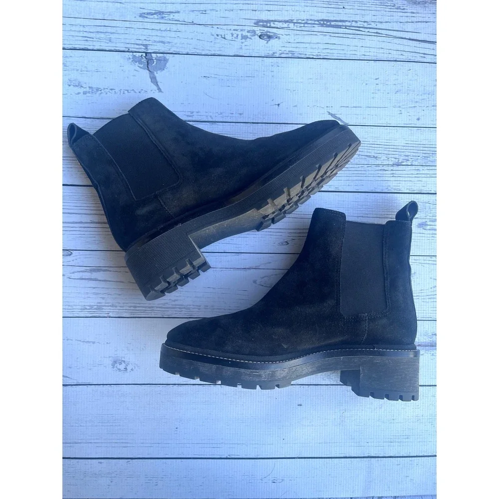 TORY BURCH Black Suede‎ Leather Chelsea Luxury Designer Boots Chunky Lug Sole 9M